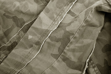 close up of the camouflage textured fabric wavy background