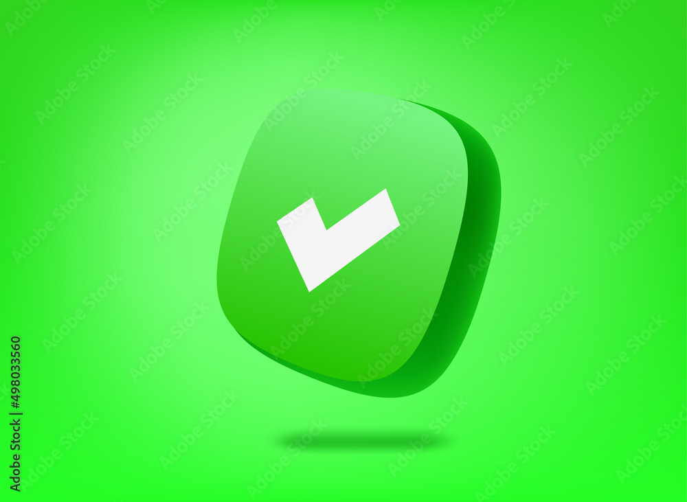 Aufkleber Green button with checkmark on green backgrond. 3d vector illustration