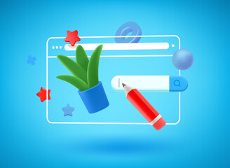 Searching goods via internet. Shopping concept. 3d vector illustration