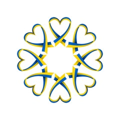 Ukrainian national flag ribbon hearts circle