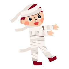 Cute boy dressed in mummy costume. Halloween illustration