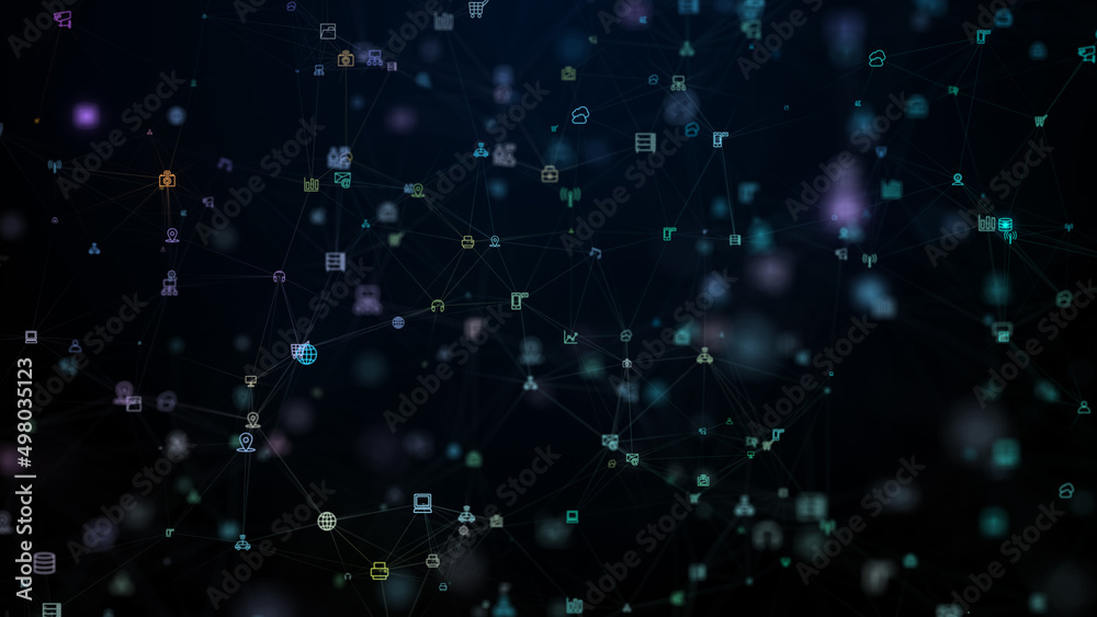 Poster digital data network with lines and dots connection, technology network and social connection abstra