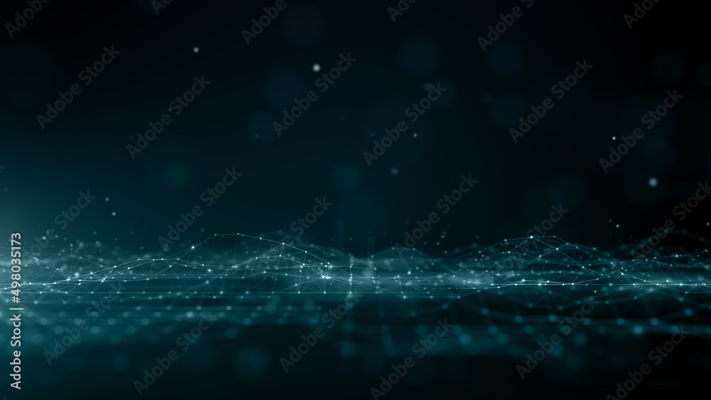 Poster digital data network with lines and dots connection, technology network and social connection abstra