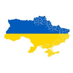 Obraz premium Ukraine map with cracks and flag