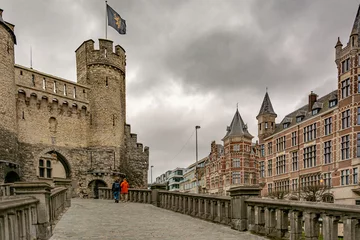 Fototapeten An old historic castle by the river in Antwerp © Eli Bolyarska