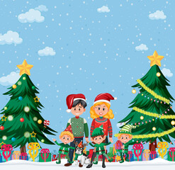 Family on christmas day with lots of presents