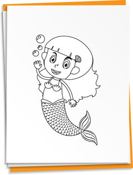 Hand drawn mermaid on paper