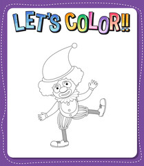 Worksheets template with let’s color!! text and clown outline