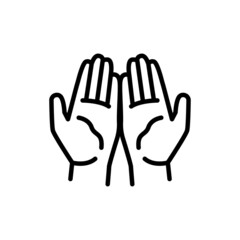 Pray hand gesture line color icon. Isolated vector element.