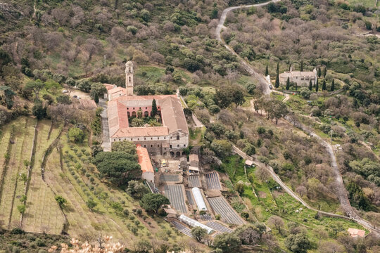 The ancient convent and church of Notre Dame de Lazio outside the village of Corbara in the Balagne region of Corsica
