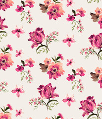 Seamless watercolor tropical pattern, floral print.