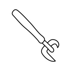 Can opener. Kitchenware sketch. Doodle line vector kitchen utensil and tool. Cutlery