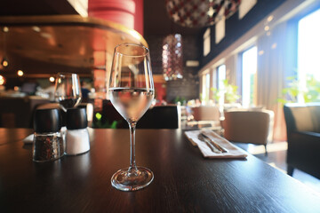 glass of wine in the restaurant on the table serving