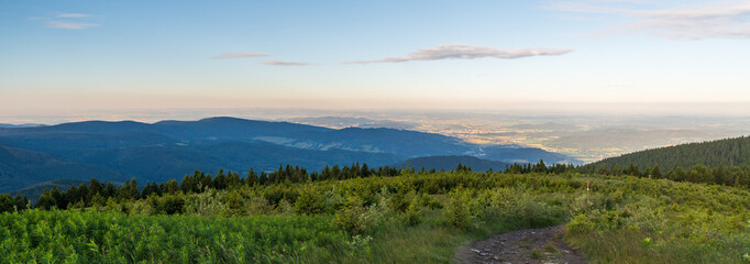 Early morning view from Dlouhe strane hill in Jeseniky mountains in Czech republic