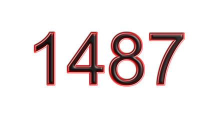 red 1487 number 3d effect white background