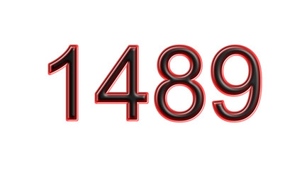 red 1489 number 3d effect white background