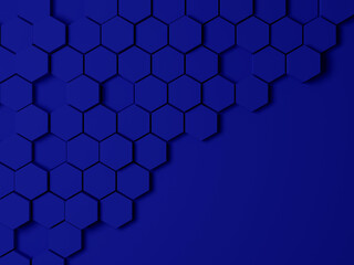 Blue abstract background hexagon shape and copy space. 3D illustration rendered.