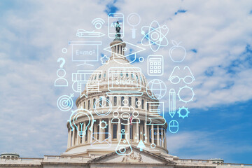 Capitol dome building exterior, Washington DC, USA. Home of Congress, Capitol Hill. American...