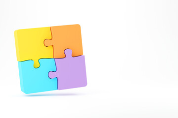 Four pieces of colorful jigsaw puzzle. Teamwork concept. 3D illustration rendered