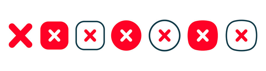 Checkmark and cross icon. False icon. Set quality sign, red deny. Line art vector color icon for apps and websites and ui ux.