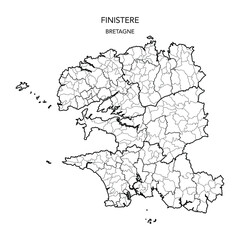 Vector Map of the Geopolitical Subdivisions of the French Department of Finistère Including Arrondissements, Cantons and Municipalities as of 2022 - Bretagne - France