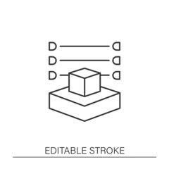  Modern technology line icon.Scan of three-dimensional object. Additive manufacturing process.3d printing concept. Isolated vector illustration. Editable stroke