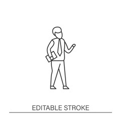 Going to work line icon. Employee ready for work. Successful businessman.Modern profession. Career concept. Isolated vector illustration. Editable stroke