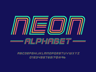 modern line style alphabet design with uppercase, numbers and symbols