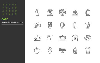 set of cafe line icons, hot drinks, coffee, tea