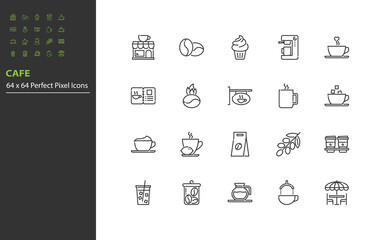 set of cafe line icons, hot drinks, coffee, tea