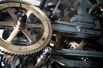 Detail Of A Mechanic Clockwork With Cogwheels Of A Vintage Clock