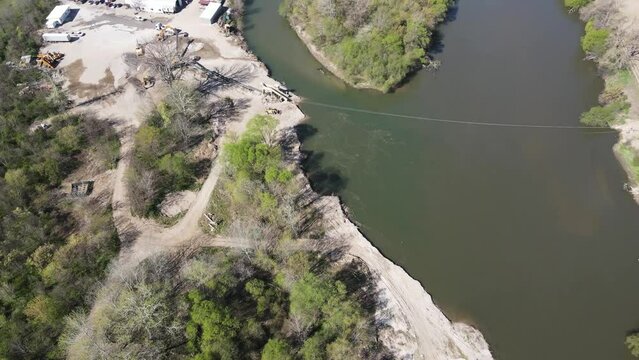 Aerial view of Chepelarska River, pouring into the Maritsa River near city of Plovdiv, Bulgaria
