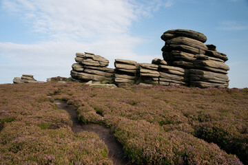 Salt Cellar Derwent Edge, Rock formation during sunset, Peak District, UK