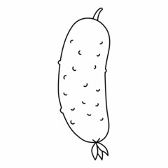 Black and white сartoon vector illustration of cucumber for coloring book. Ripe vegetable for pickling