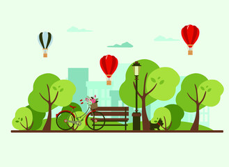summer in the park, city park, vector illustration