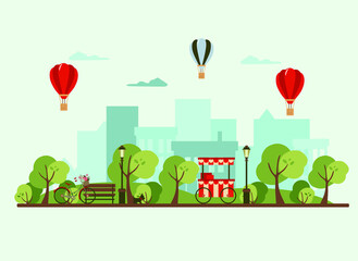 summer in the park, city park, vector illustration