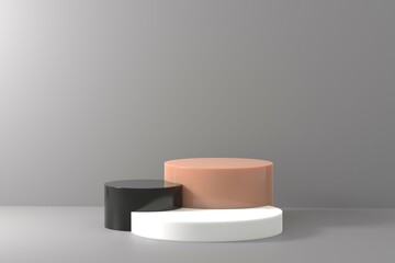 Empty product podiums on gray background. 3D image.