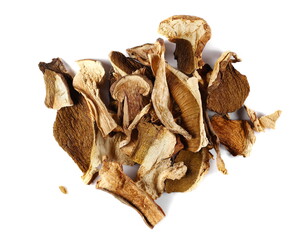 Dried boletus slice isolated on white, top view