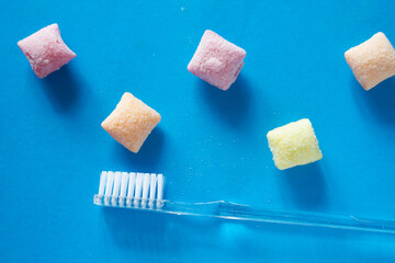 Candies and toothbrush