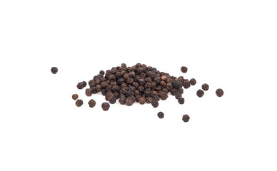 Fototapeta na wymiar Pile of Black peppercorns (Black pepper) seeds isolated on white background.