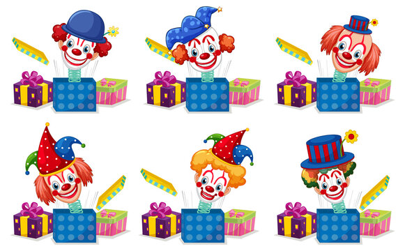 Set of clown jack in the box toy