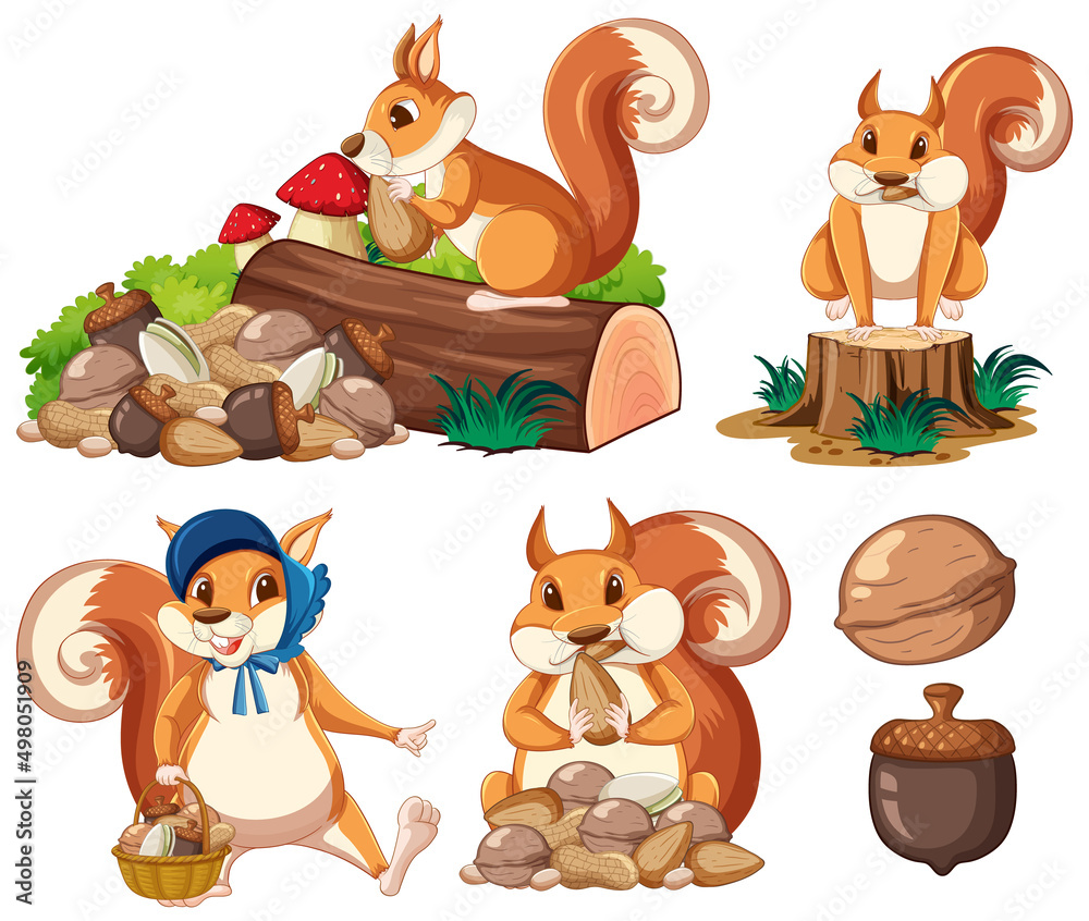 Poster garden scene with cute squirrel