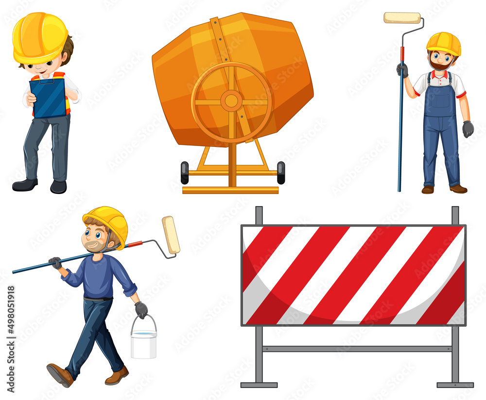 Poster Construction worker set with man and tools