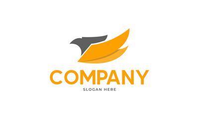 Fototapeta premium abstract eagle wing logo with dynamic orange swoosh, modern logistics and financial growth brand identity vector