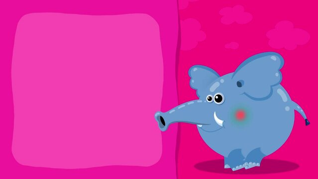 Cartoon character elephant animal walking loop animation for titles. Rhino good for fairy tales, illustration, etc... Cute intro frame included, seamless loop. 