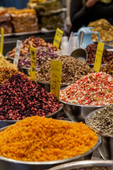 Spices and grains for sale at the market 