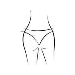 Beautiful sexy female body linear sketch. Silhouette figure of a naked woman. Black outline on a white background. Line art. For the beauty industry, spa, fitness centers, lingerie stores. 