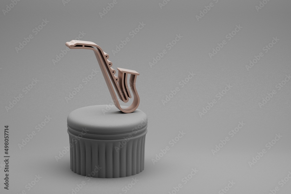 Poster Beautiful abstract illustrations musical Inclined Saxofon symbol icons on a column and wonderful background. 3d rendering illustration. Background pattern for design.