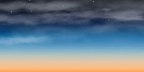 Abstrakter unscharfer Farbverlauf mit Wolken und einigen Sternen beim Sonnenuntergang