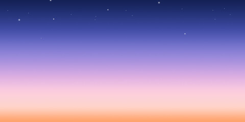 Fototapeta na wymiar Abstrakter breiter Hintergrund mit einem angedeuteten Sonnenuntergang und einigen Sternen in der Dämmerung